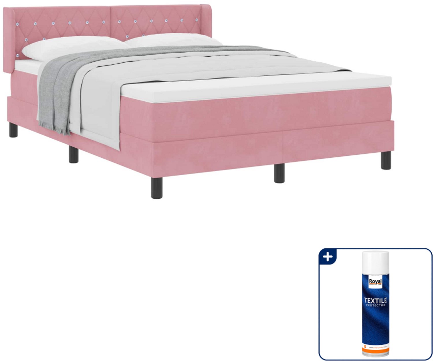 vidaXL Queensize boxspringbed - 160 x 200 cm - roze - Inclusief textielbeschermer 500 ml