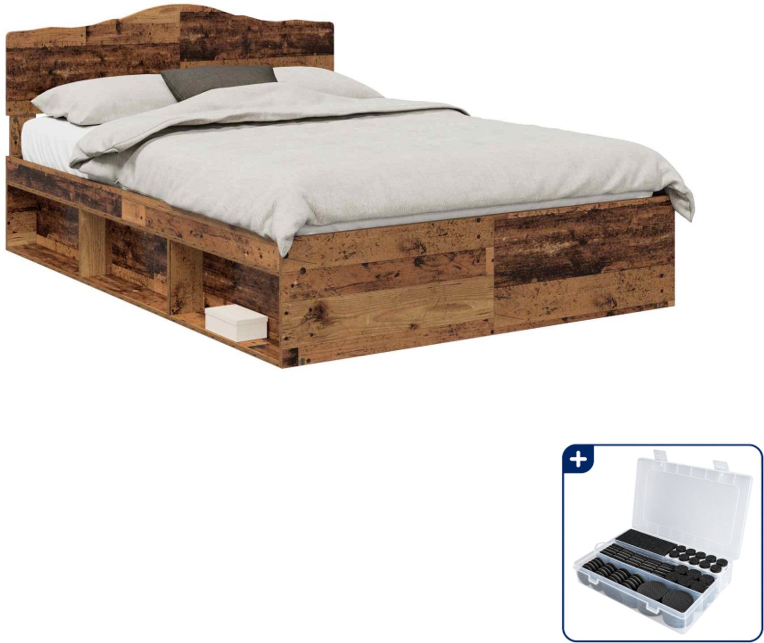 vidaXL bedframe - 150 x 200 cm - massief grenenhout - oudhout - Inclusief antikrasvilt 177-delig Bruin