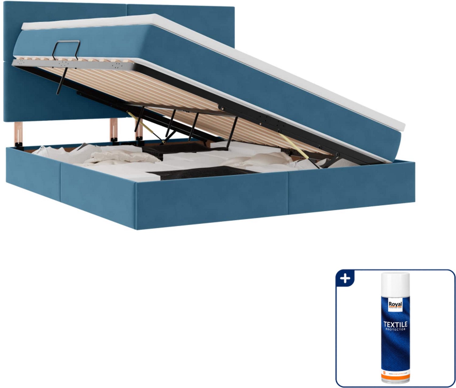 vidaXL queensize led-opslagbed met matras - 160 x 200 cm - blauw - Inclusief textielbeschermer 500 ml Roze