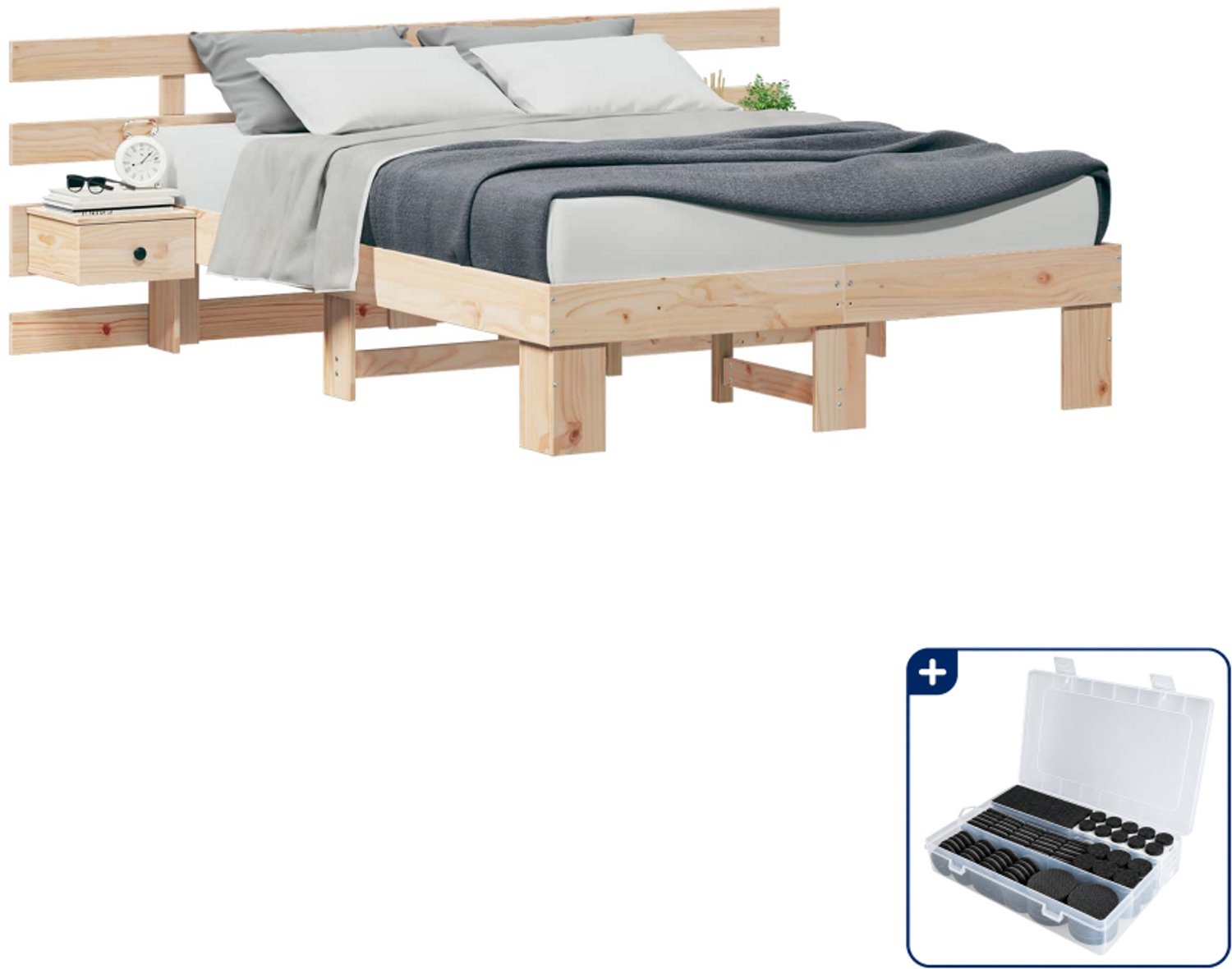vidaXL bedframe met hoofdeinde - 120 x 190 cm - massief grenenhout - bruin - Inclusief antikrasvilt 177-delig