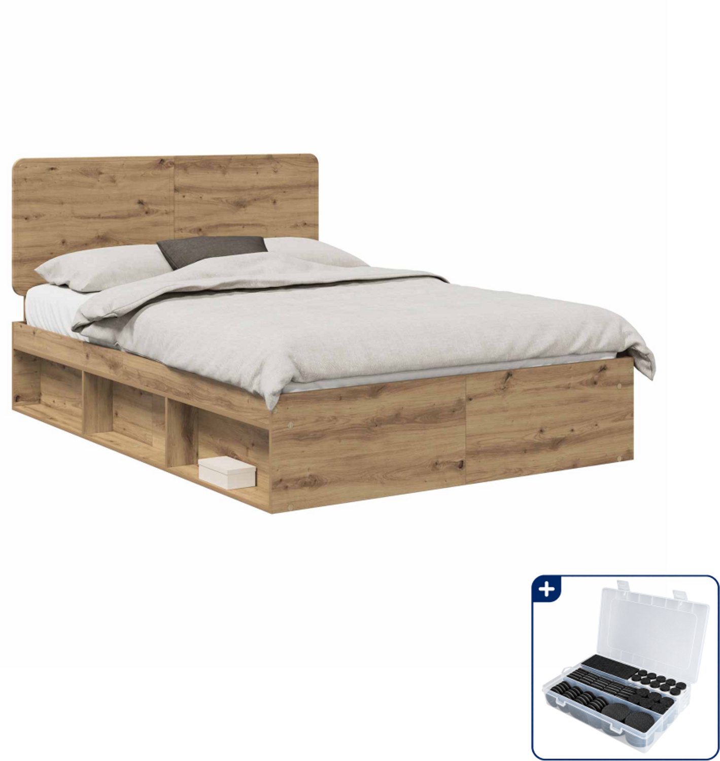 vidaXL bedframe 140 x 190 cm - artisanaal eiken - Inclusief antikrasvilt 177-delig