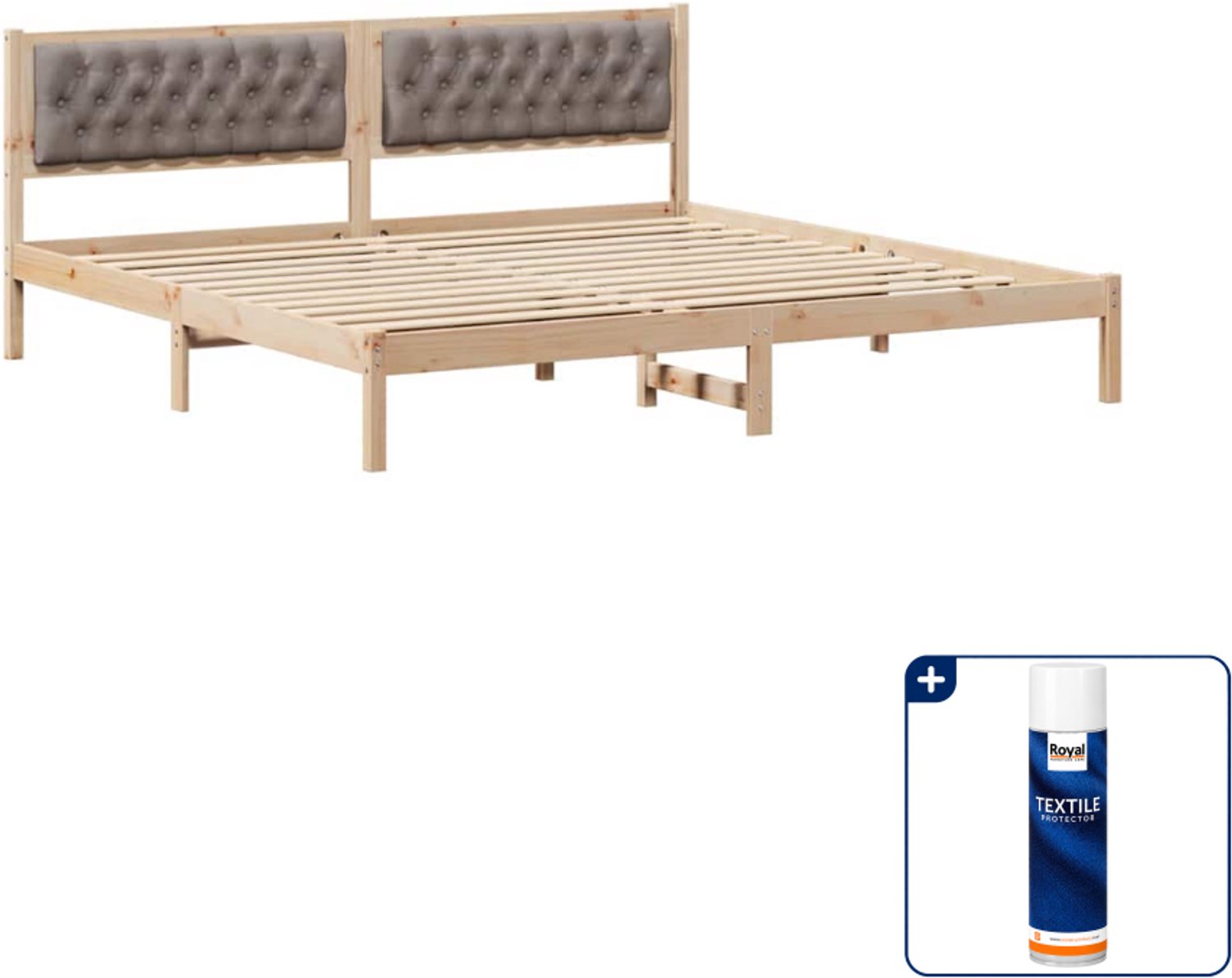 vidaXL Bedframe - 200 x 200 cm - massief grenenhout - taupe - Inclusief textielbeschermer 500 ml Blauw