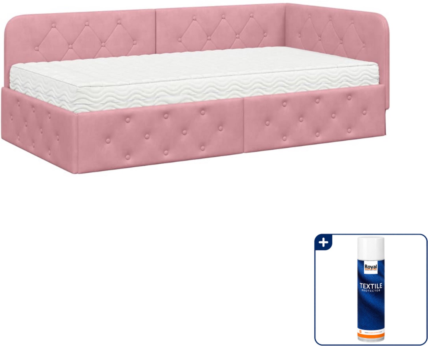vidaXL hoekbed met matras - 90 x 200 cm - fluweel - roze - Inclusief textielbeschermer 500 ml Grijs
