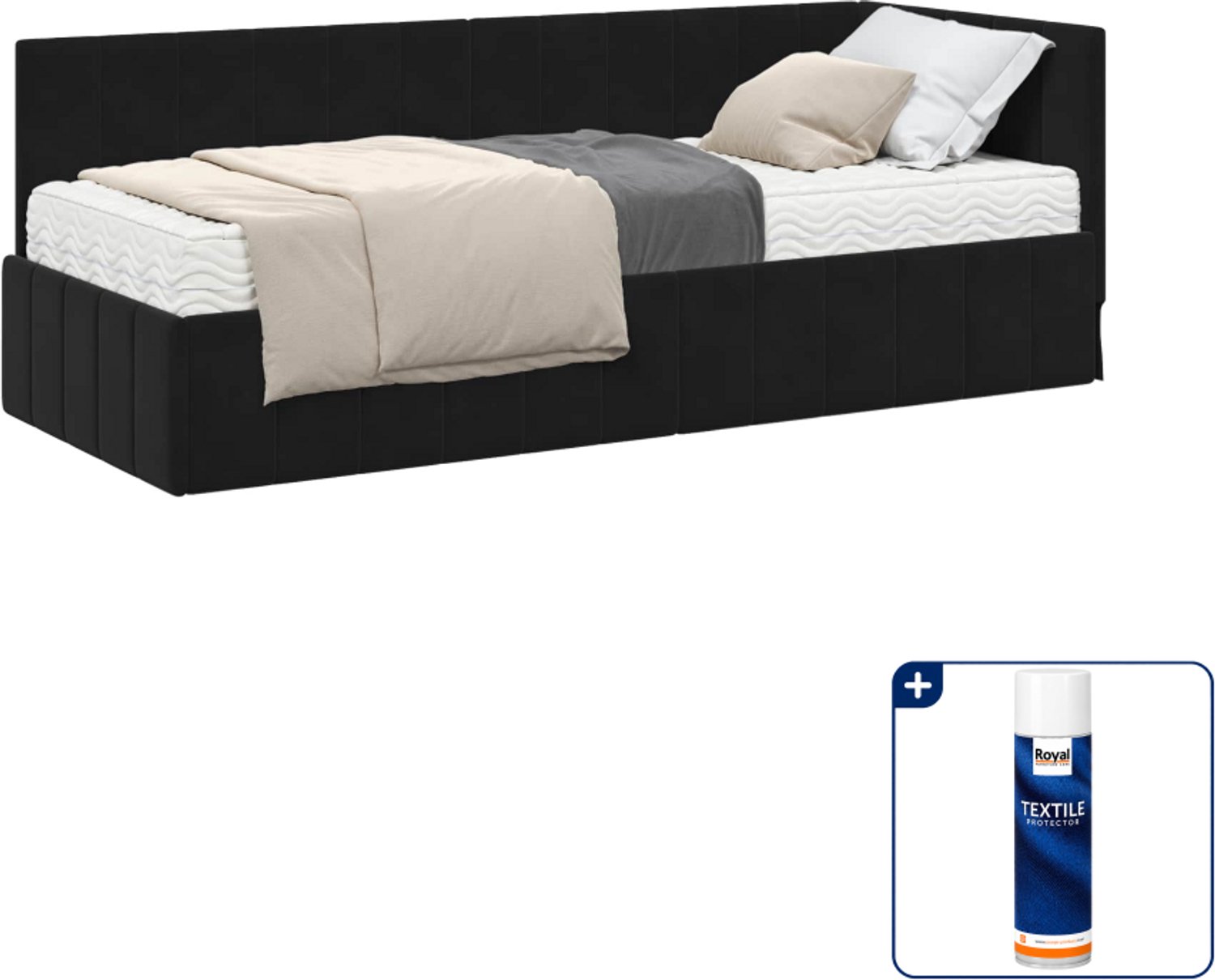 vidaXL hoekbedframe met matras 80 x 200 cm - fluweel - zwart - Inclusief textielbeschermer 500 ml Grijs