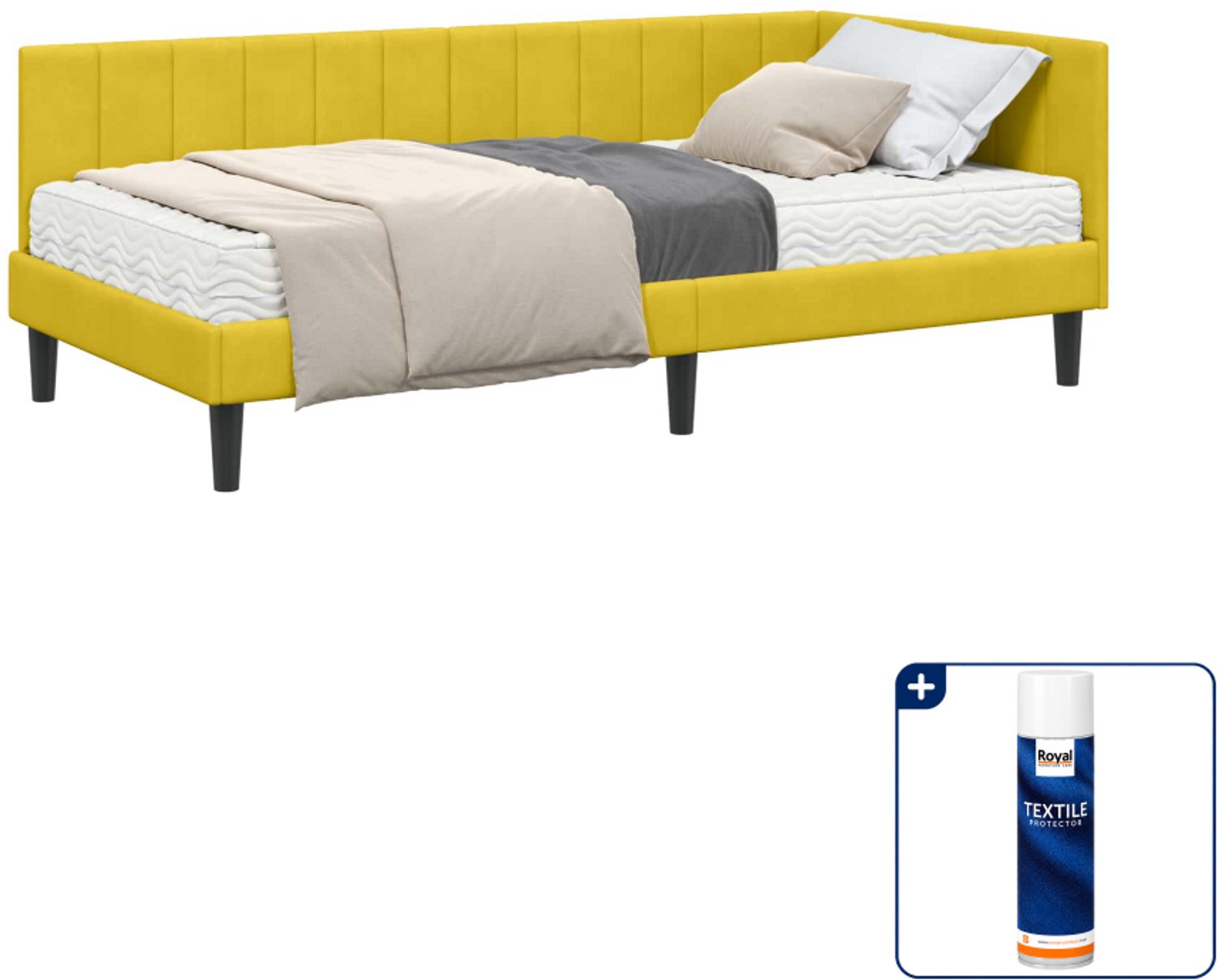 vidaXL hoekbedframe met matras - 90 x 190 cm - fluweel - geel - Inclusief textielbeschermer 500 ml Grijs