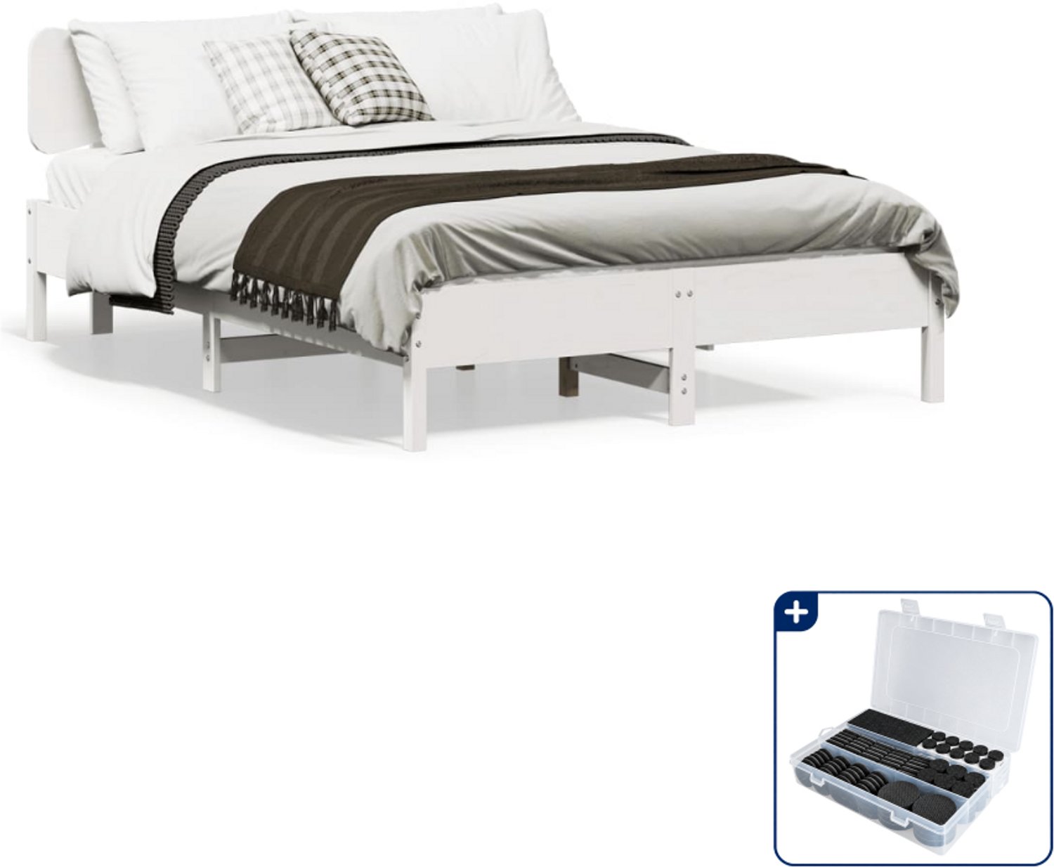 vidaXL Bedframe Small double - 140 x 200 cm - massief grenenhout - wit - Inclusief antikrasvilt 177-delig Bruin