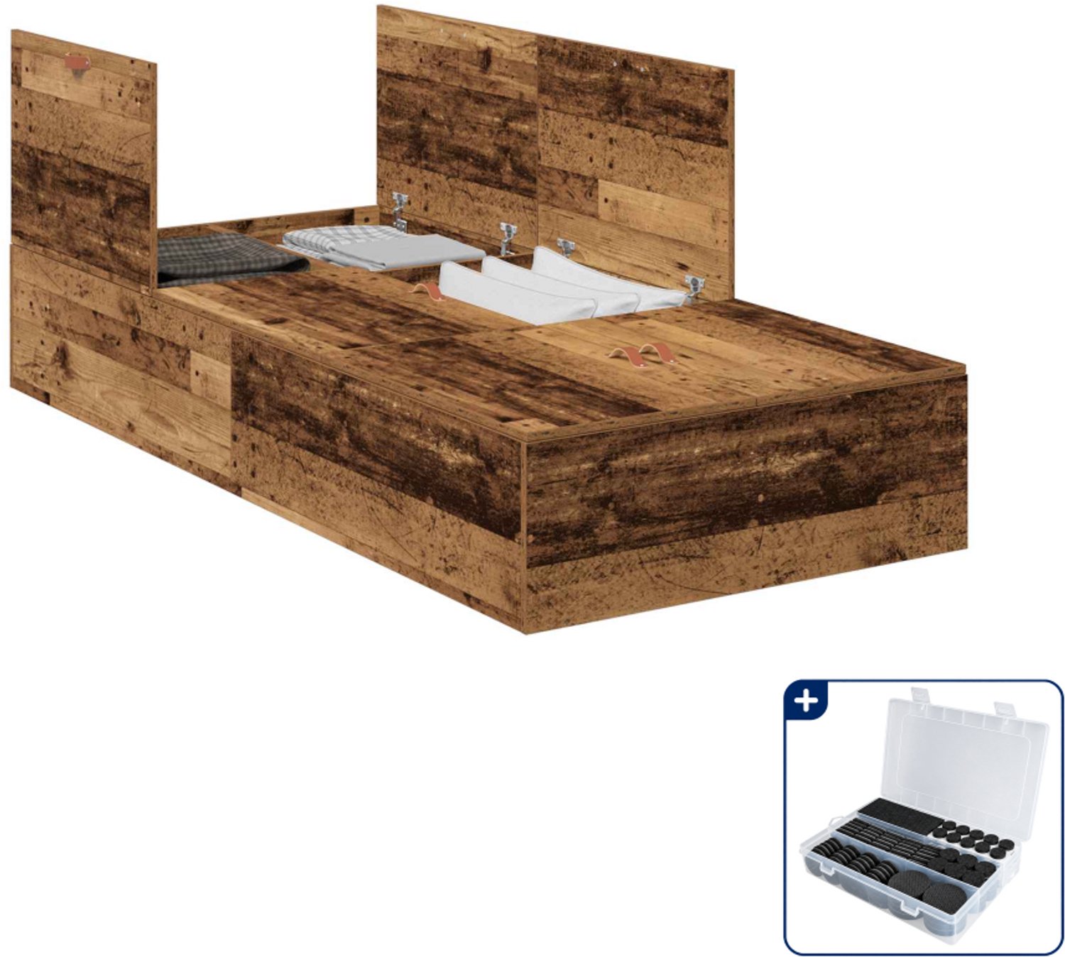 vidaXL opbergbedframe - 100 x 200 cm - oud hout - Inclusief antikrasvilt 177-delig Bruin