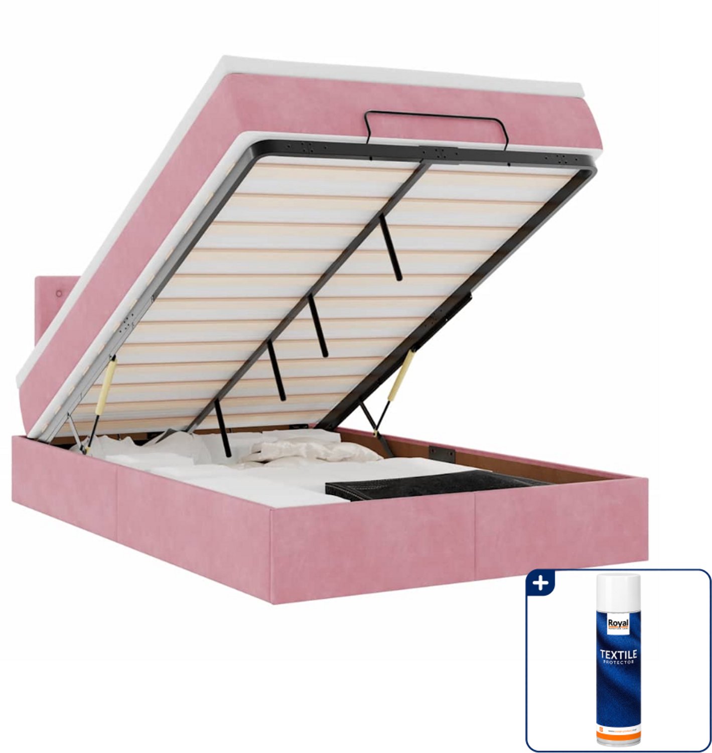 vidaXL ottoman bed met matras - 120 x 200 cm - fluweel - roze - Inclusief textielbeschermer 500 ml Crème