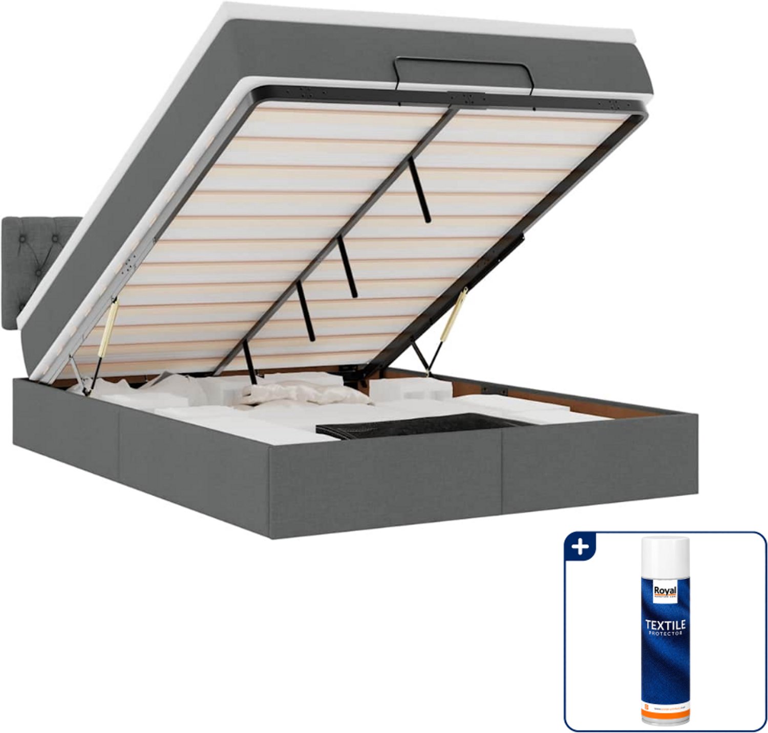 vidaXL Bed met matras Small double - 140 x 200 cm - donkergrijs - Inclusief textielbeschermer 500 ml Wit
