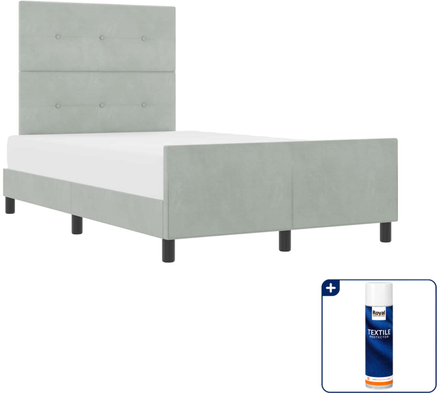 vidaXL boxspringbed - 120 x 200 cm - fluweel - lichtgrijs - Inclusief textielbeschermer 500 ml
