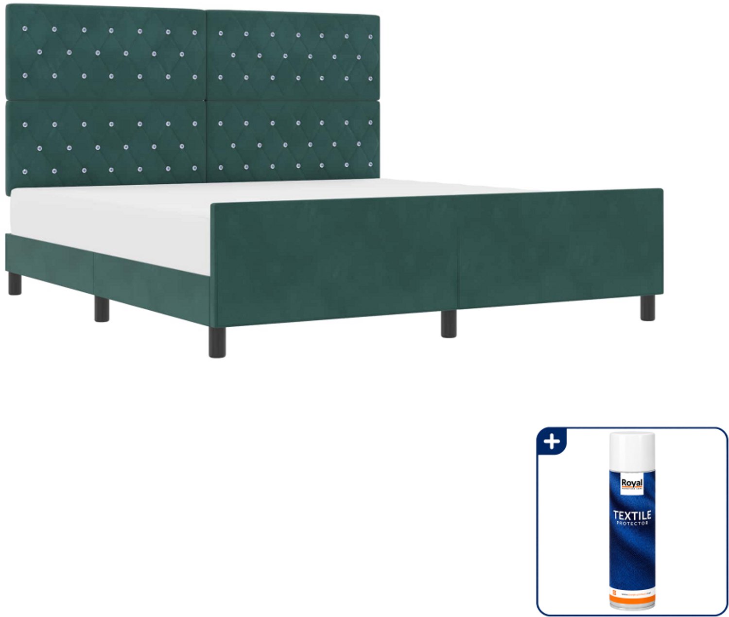 vidaXL Kingsize boxspringbed - 180 x 200 cm - fluweel - donkergroen - Inclusief textielbeschermer 500 ml Blauw