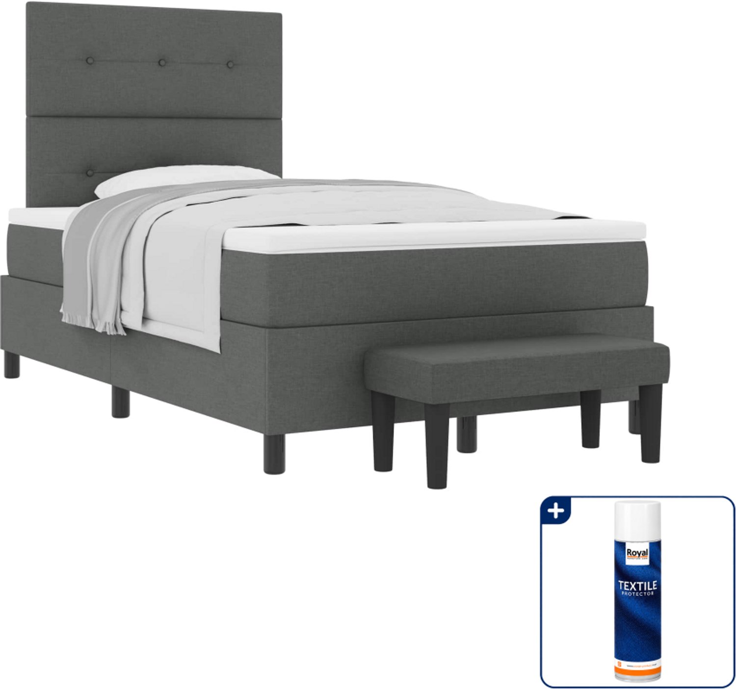 vidaXL Boxspringbed - 120 x 200 cm - donkergrijs - Inclusief textielbeschermer 500 ml