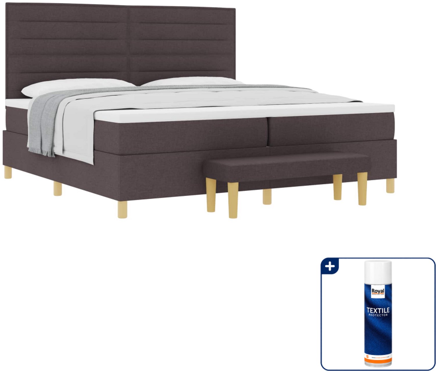 vidaXL boxspring met matras - 200 x 200 cm - stof - donkerbruin - Inclusief textielbeschermer 500 ml Lichtgrijs