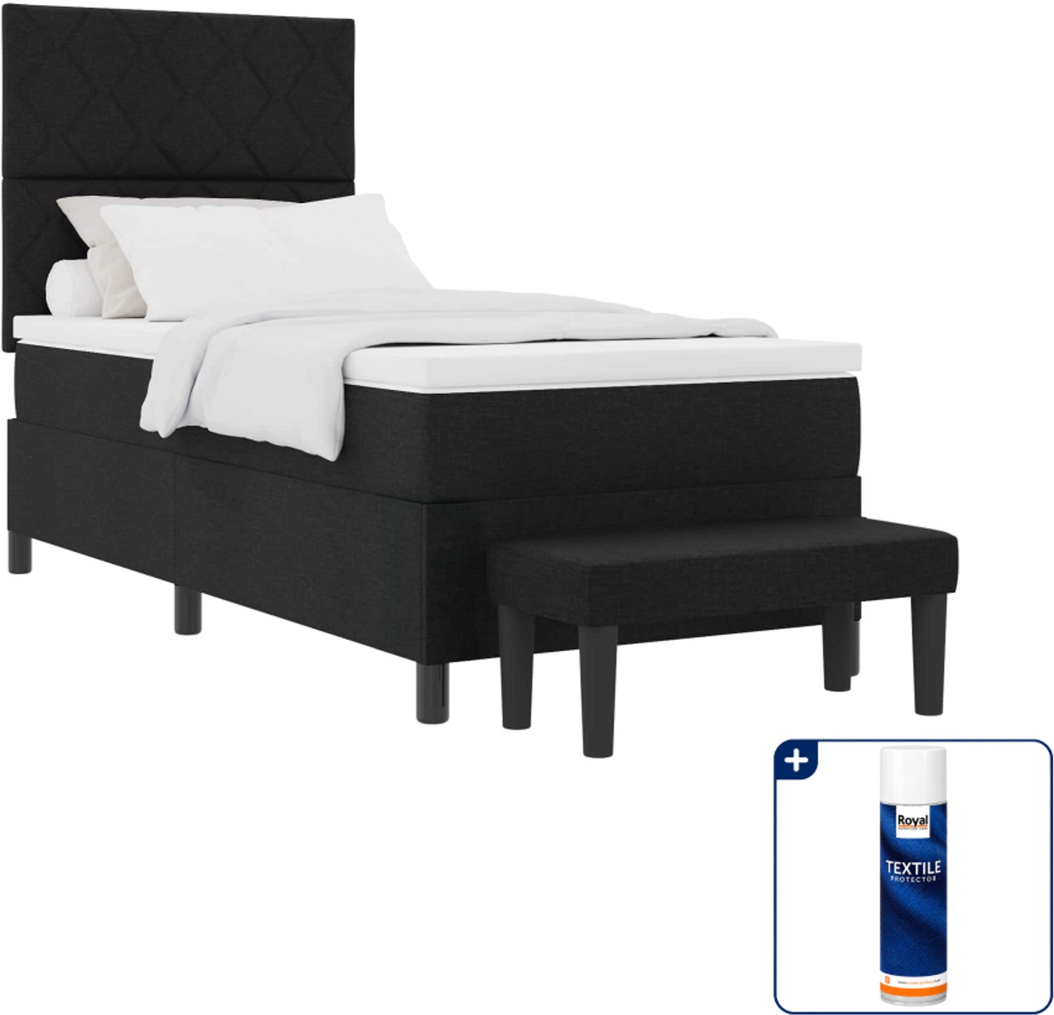 vidaXL boxspringbed - 90 x 190 cm - zwart - Inclusief textielbeschermer 500 ml Lichtgrijs