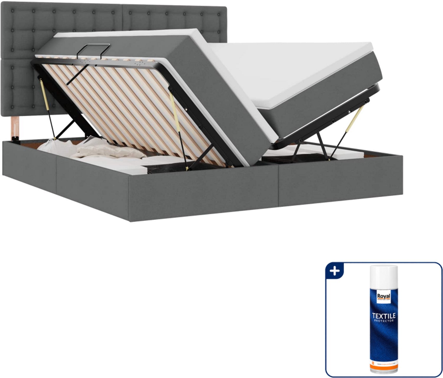 vidaXL opbergbed - Kingsize - 180 x 200 cm - donkergrijs - Inclusief textielbeschermer 500 ml