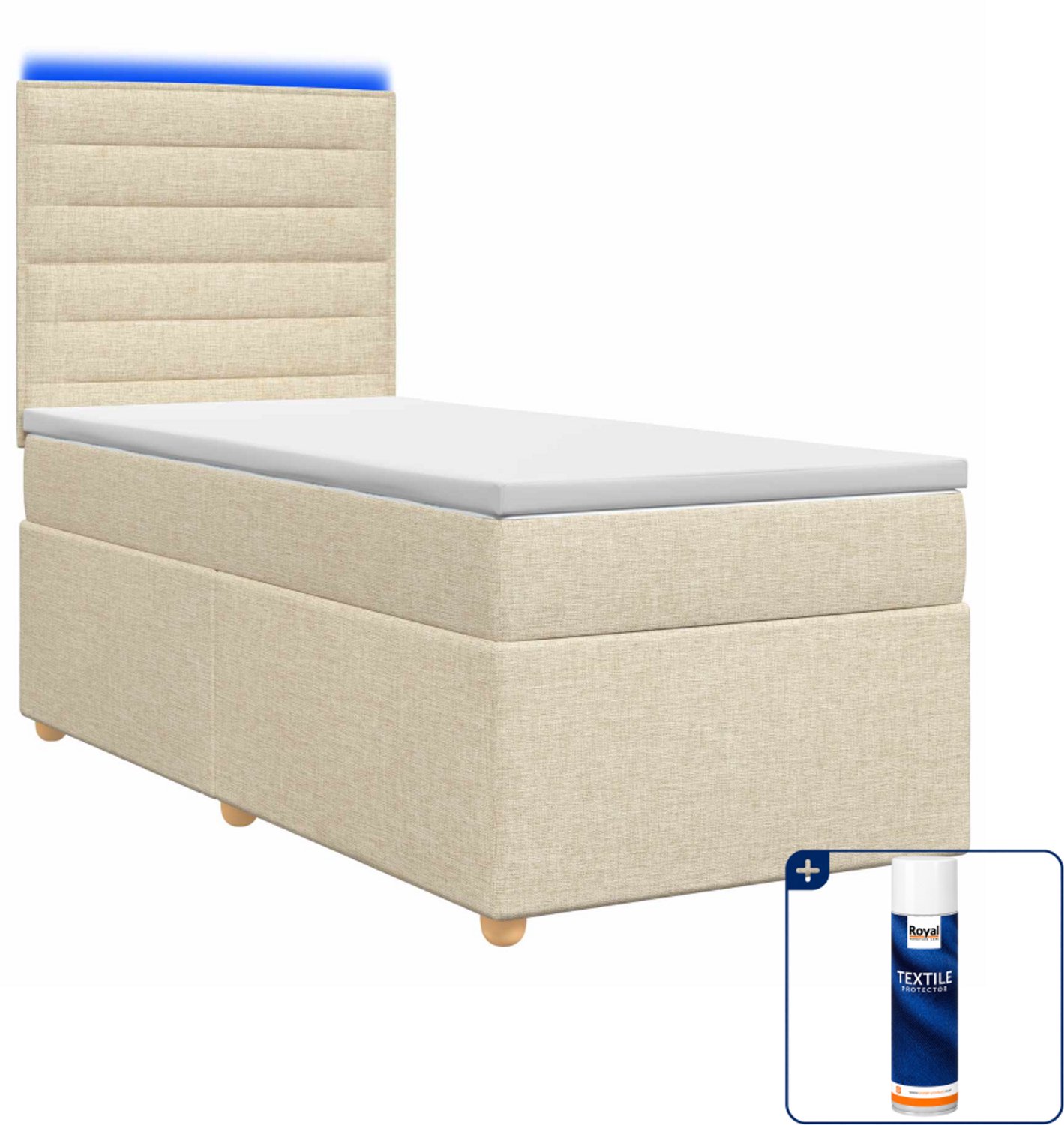 vidaXL boxspringbed met matras - 80 x 200 cm - stof - crèmekleurig - Inclusief textielbeschermer 500 ml