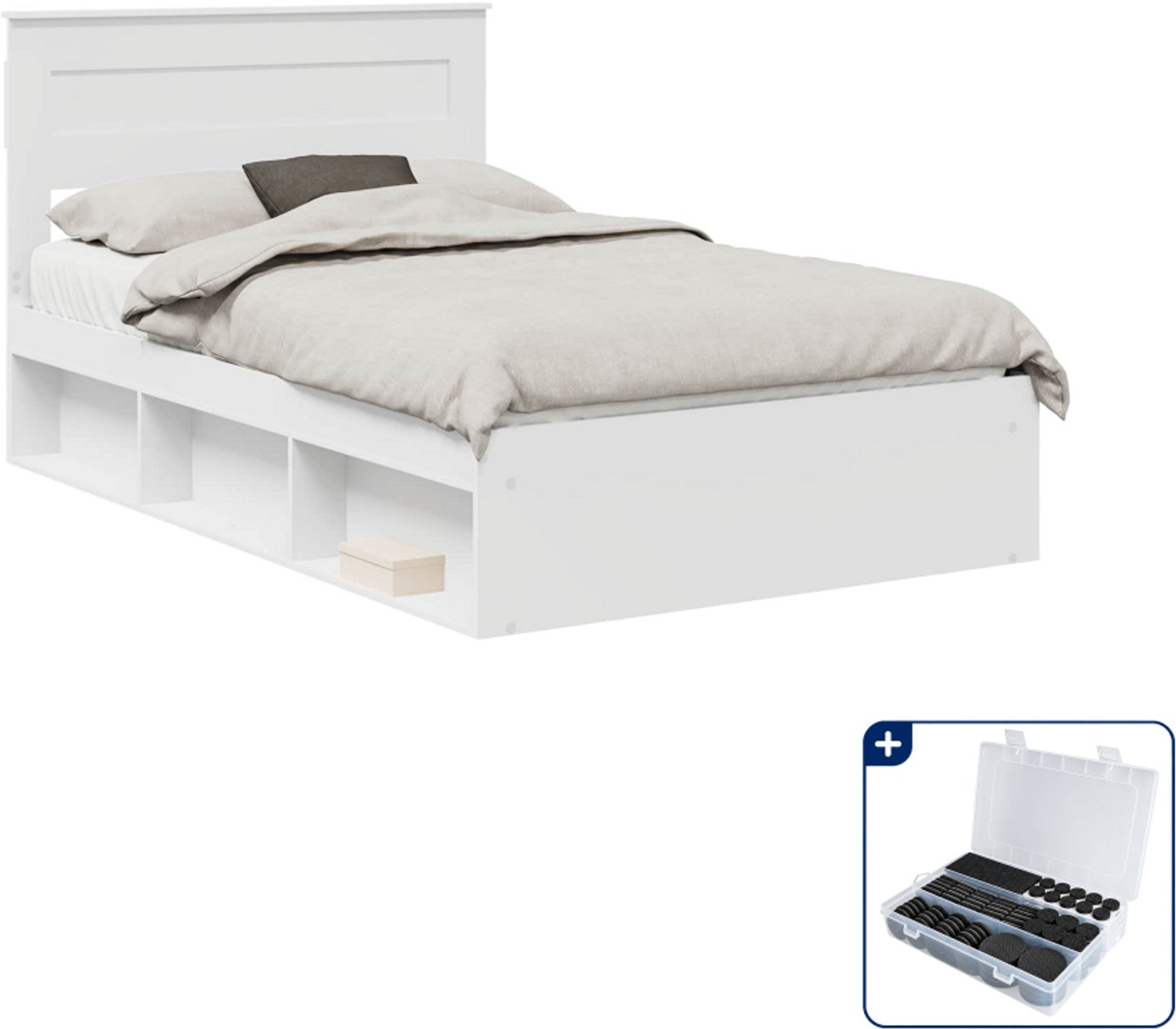 vidaXL Bedframe met hoofdeinde - 120 x 200 cm - wit - Inclusief antikrasvilt 177-delig Bruin