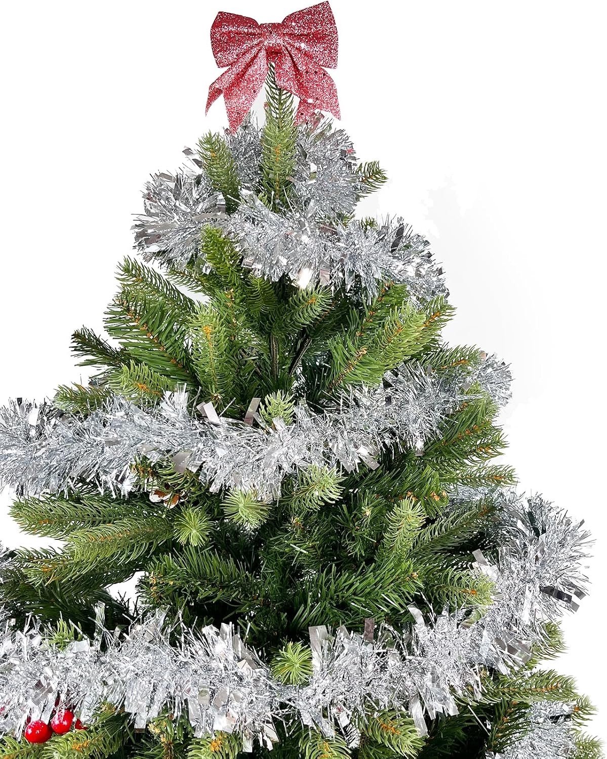 Shiny Lametta Slinger voor Kerst, 10 m Fluffy Decoratie voor Bomen en Trappen, Binnen en Buiten Gebruik, Feestelijke Versiering in Zilver – foto 8