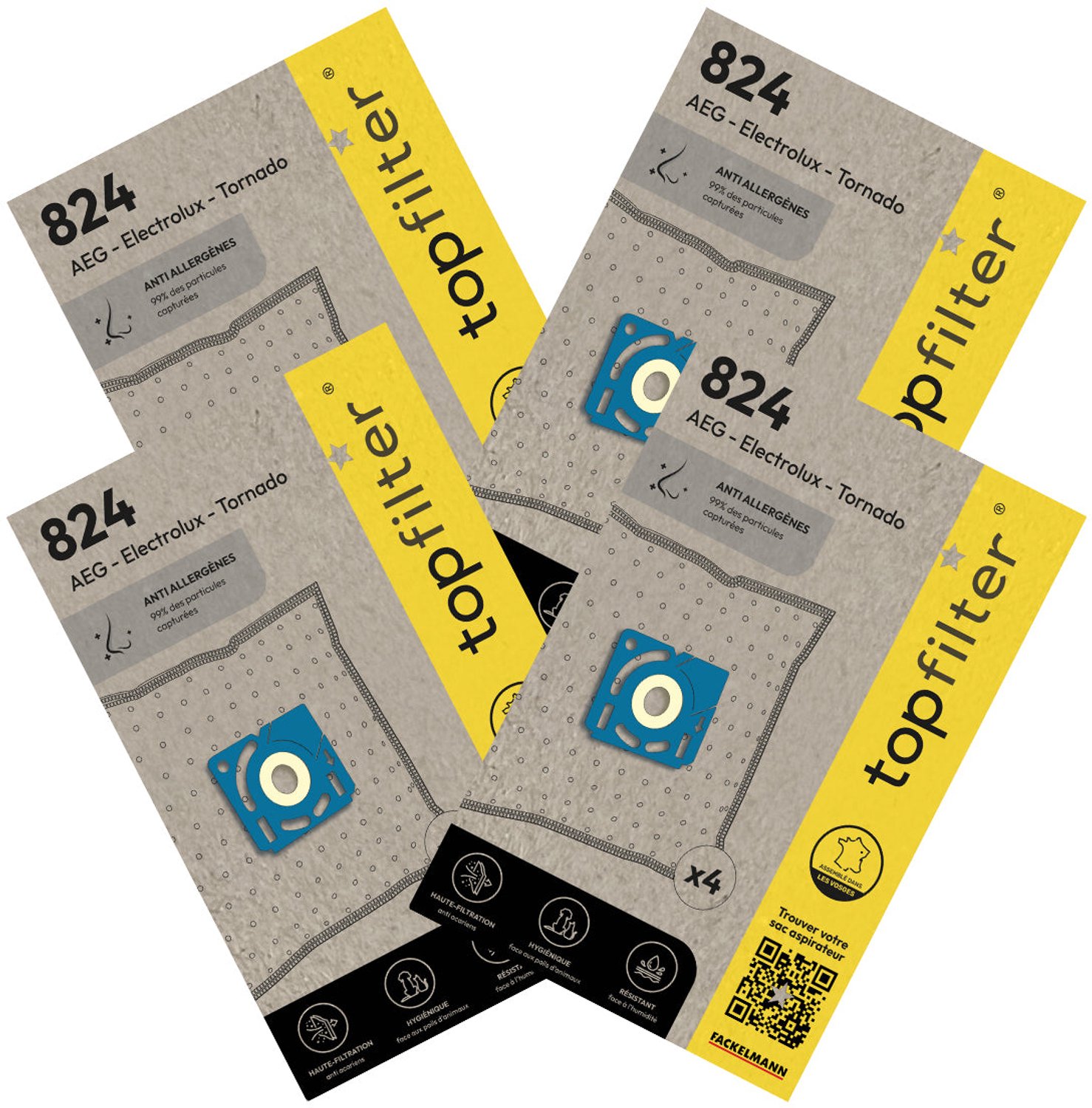 Top Filter Set van 4 pakketten van 4 stofzuigerzakken 64824 voor Electrolux en Tornado TopFilter Premium