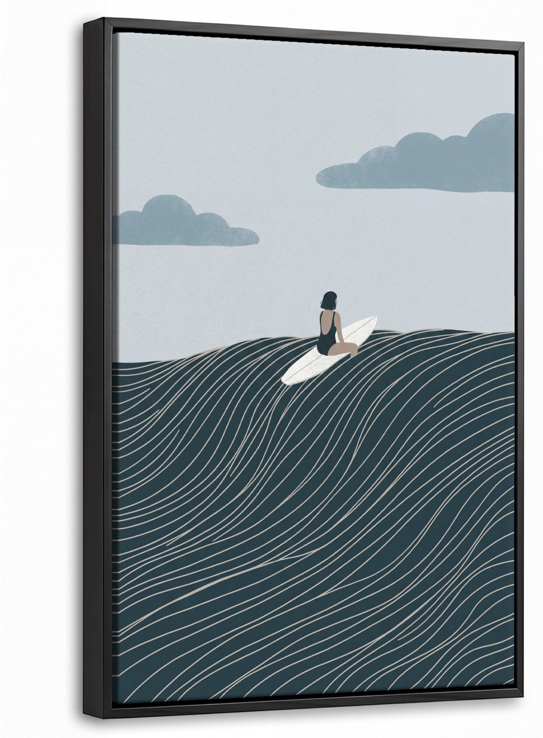 Canvas Schilderij met Baklijst 20x30cm - Persoon - Surfen - Oceaan - Natuur - Modern - Muurdecoratie woonkamer - Slaapkamer decoratie - Kamer accessoires - Schilderijen op canvas met lijst