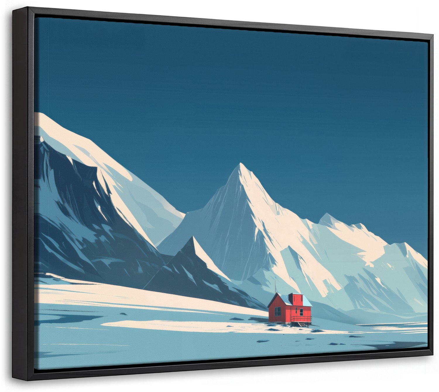 Canvas Schilderij met Baklijst 40x30cm - Huis - Berglandschap - Sneeuw - Muurdecoratie woonkamer - Slaapkamer decoratie - Kamer accessoires - Schilderijen op canvas met lijst