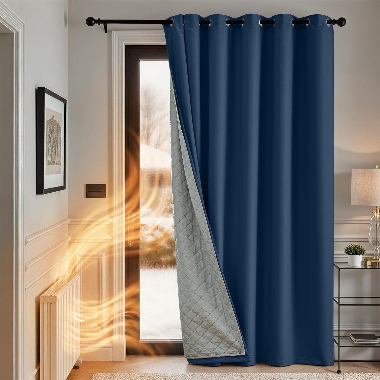 Famanu Thermogordijn 260 x 200 cm, ondoorzichtig met ringen, voor woonkamer en slaapkamer, dubbele gordijnen voor koudebescherming, ideaal voor het hele jaar en eenvoudig op te hangen wit