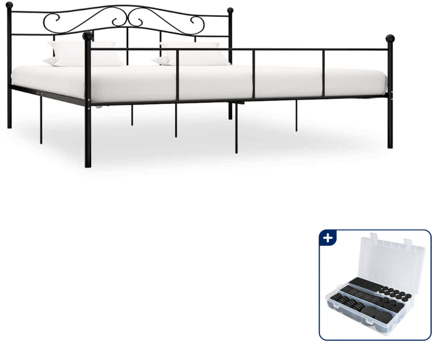 vidaXL bedframe - Kingsize - 180 x 200 cm - metaal - zwart - Inclusief antikrasvilt 177-delig