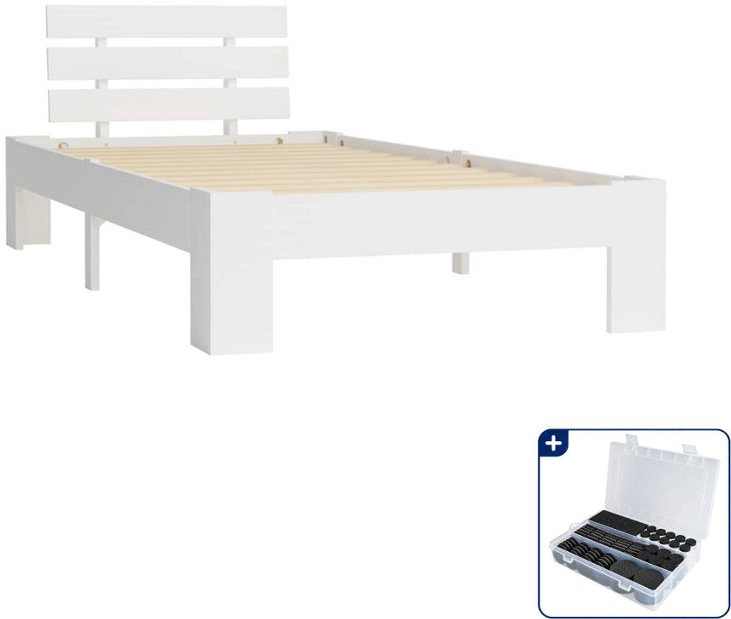 vidaXL bedframe - 90 x 200 cm - massief grenenhout - wit - Inclusief antikrasvilt 177-delig