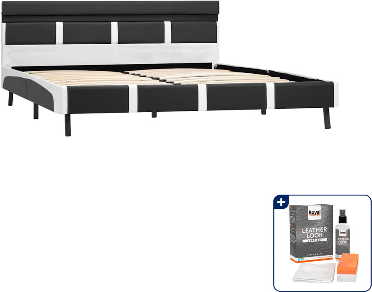vidaXL Bedframe met LED - Queensize - 160 x 200 cm - grijs - Inclusief onderhoudsset voor kunstleer 150 ml