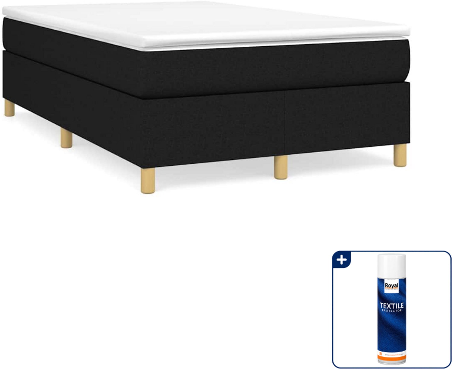 vidaXL boxspring bed - 120 x 200 cm - stof - zwart - Inclusief textielbeschermer 500 ml
