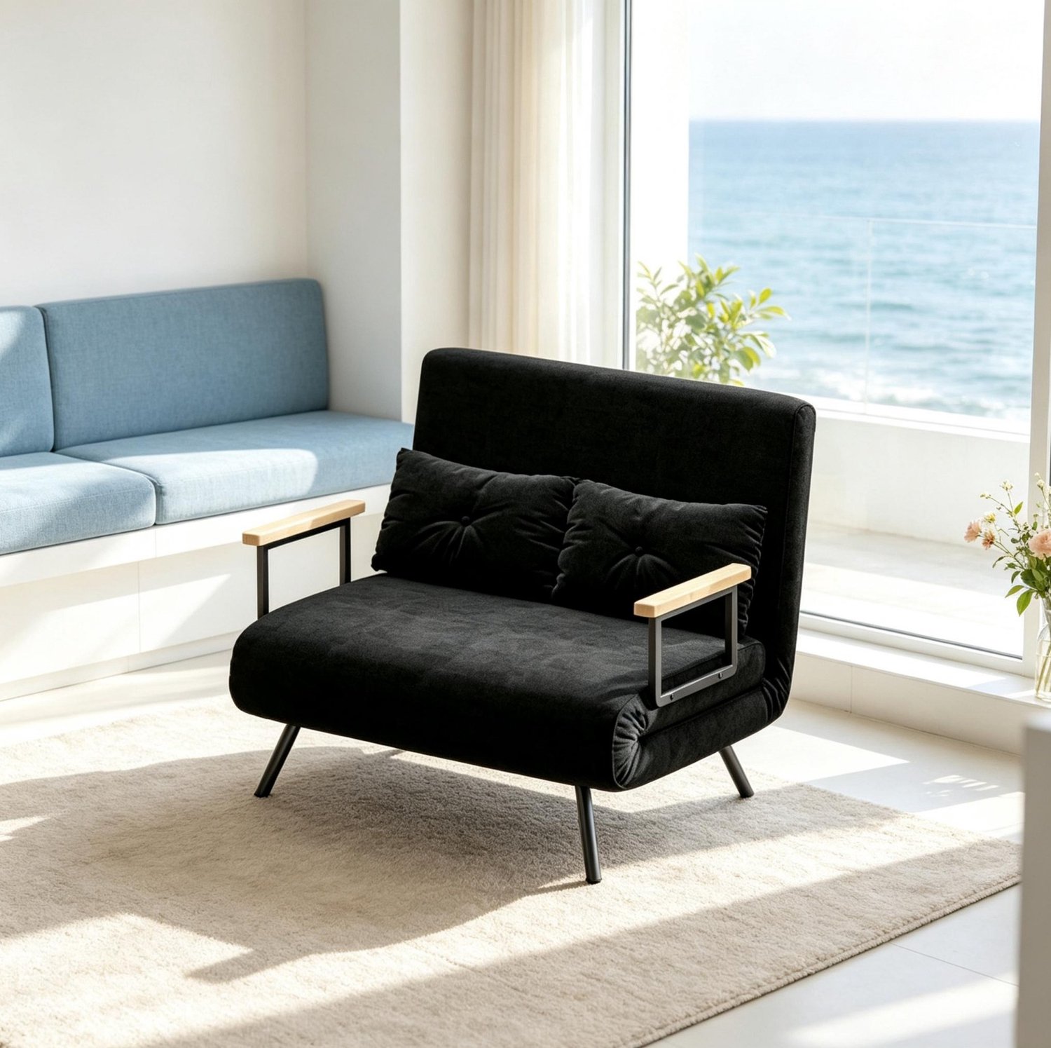 CHICFURN Slaapbank 183x98 cm - Verstelbare rugleuning - Zwart fluweel