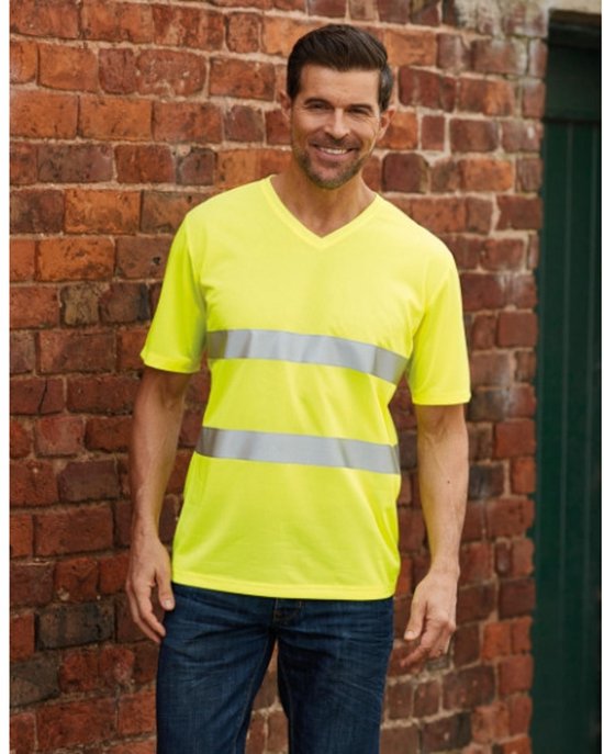 YOKO - Hi-Vis Top Cool Super Light V-Neck T-Shirt - Hi-Vis Yellow - M