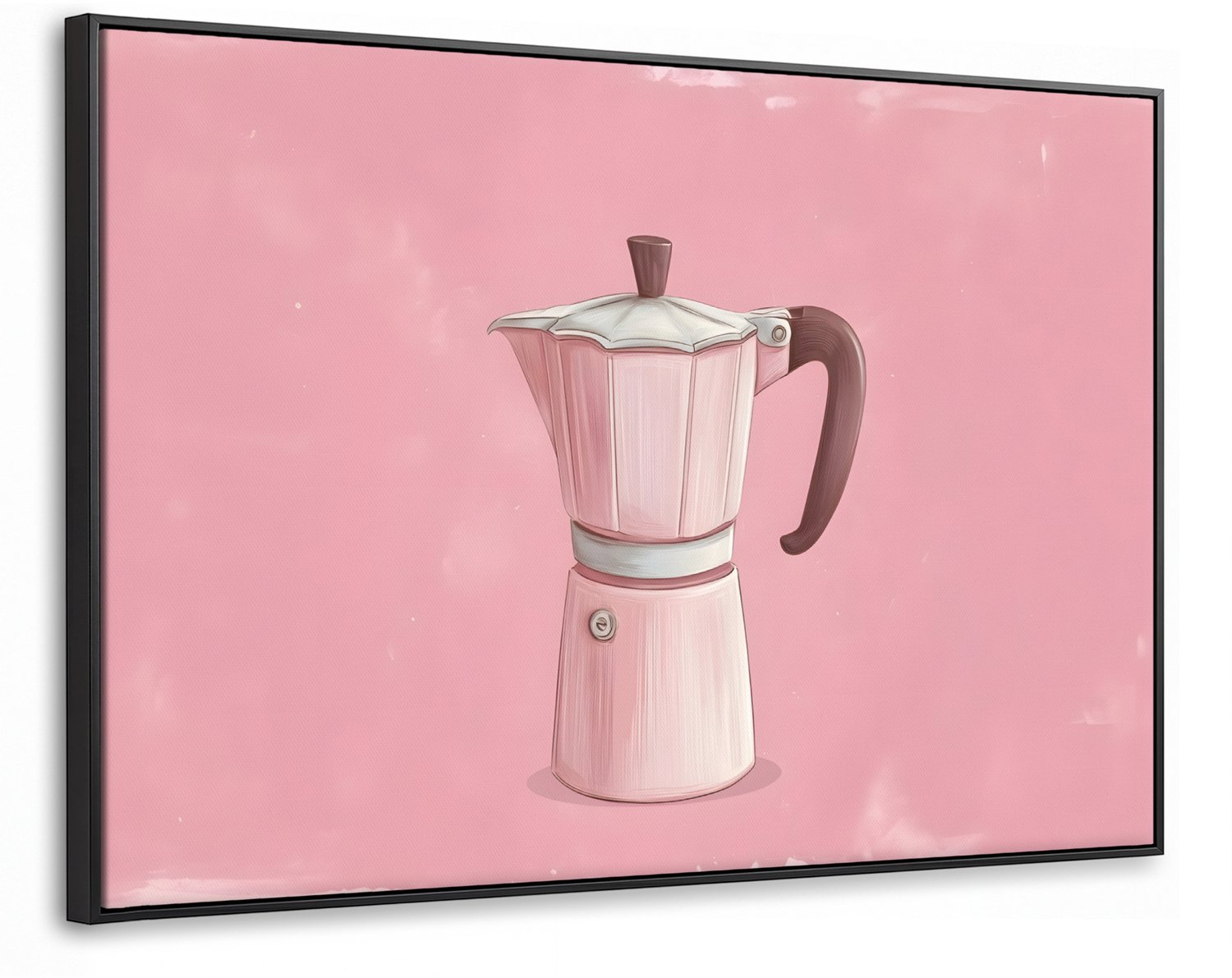 Canvas Schilderij met Baklijst XXL Canvas Schilderij met Baklijst 140x90cm - Roze - Mokkapot - Illustratie - Koffie - Muurdecoratie woonkamer - Slaapkamer decoratie - Kamer accessoires - Schilderijen op canvas met lijst groot