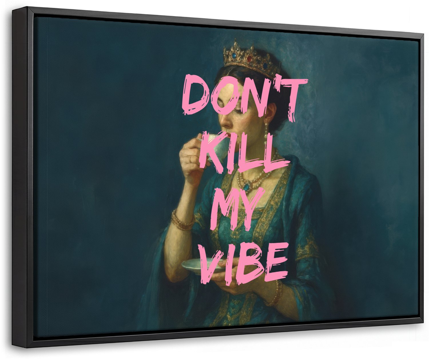 Canvas Schilderij met Baklijst 60x40cm - Vrouw - Portret - Kroon - Muurdecoratie woonkamer - Slaapkamer decoratie - Kamer accessoires - Schilderijen op canvas met lijst