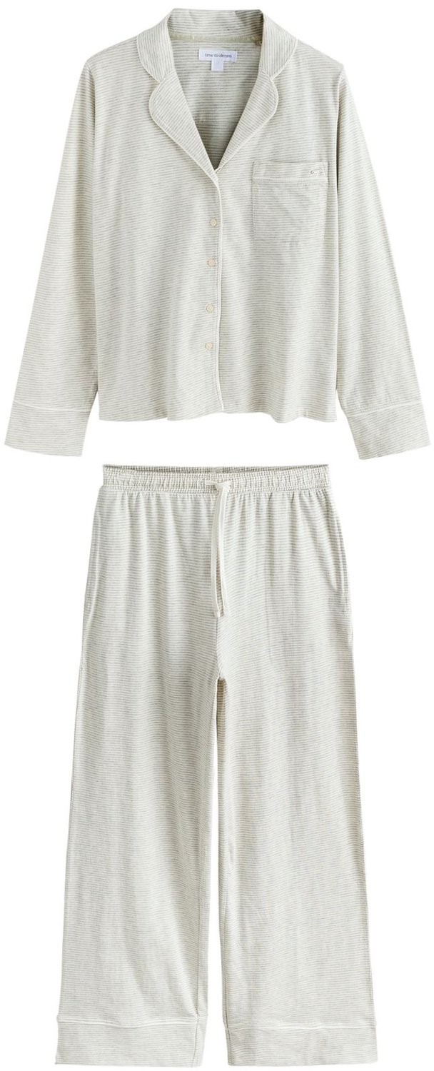 Next Dames - Petite jersey pyjama met knoopsluiting - Petite - Grijs Grey Stripe