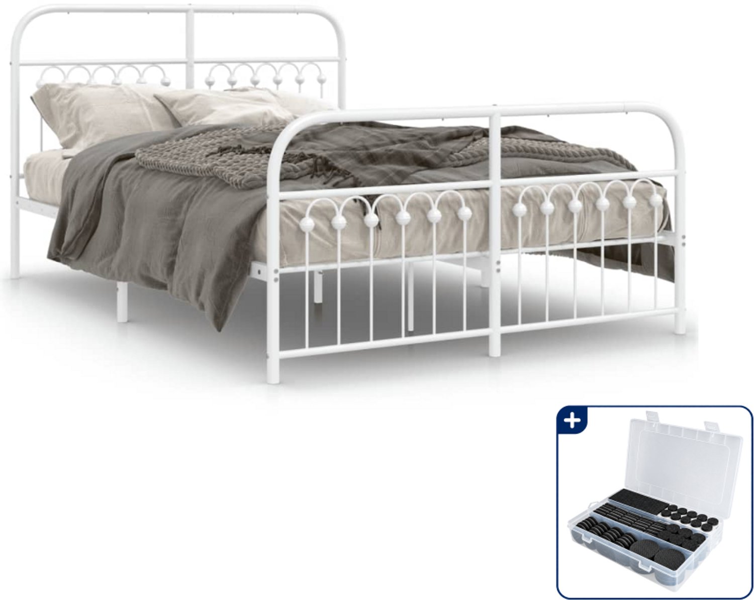 vidaXL bedframe - 137 x 190 cm - staal - wit - Inclusief antikrasvilt 177-delig