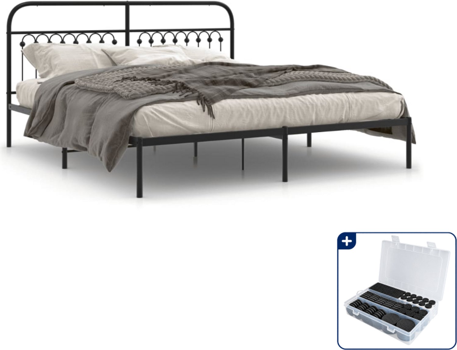 vidaXL bedframe - 183 x 213 cm - staal - zwart - Inclusief antikrasvilt 177-delig