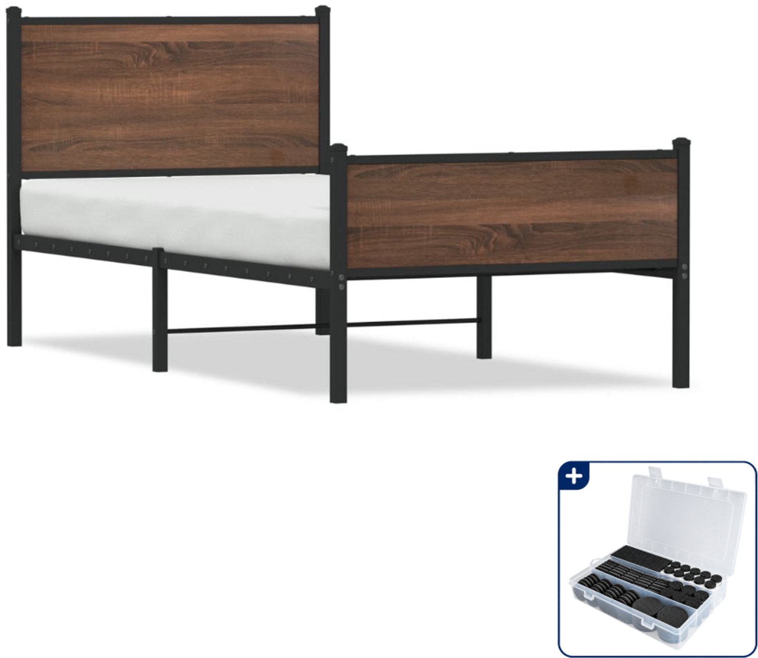 vidaXL bedframe - 80 x 200 cm - staal - bruineiken - Inclusief antikrasvilt 177-delig