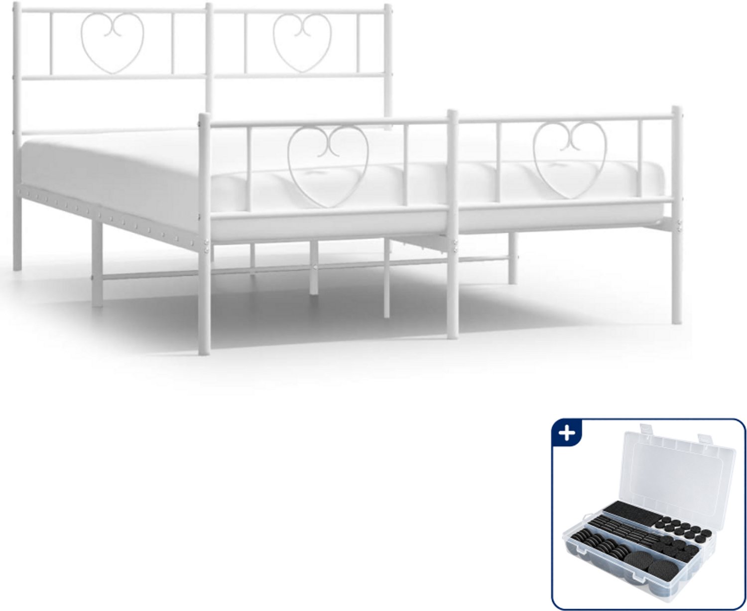 vidaXL Queensize bedframe - 160 x 200 cm - metaal - wit - Inclusief antikrasvilt 177-delig
