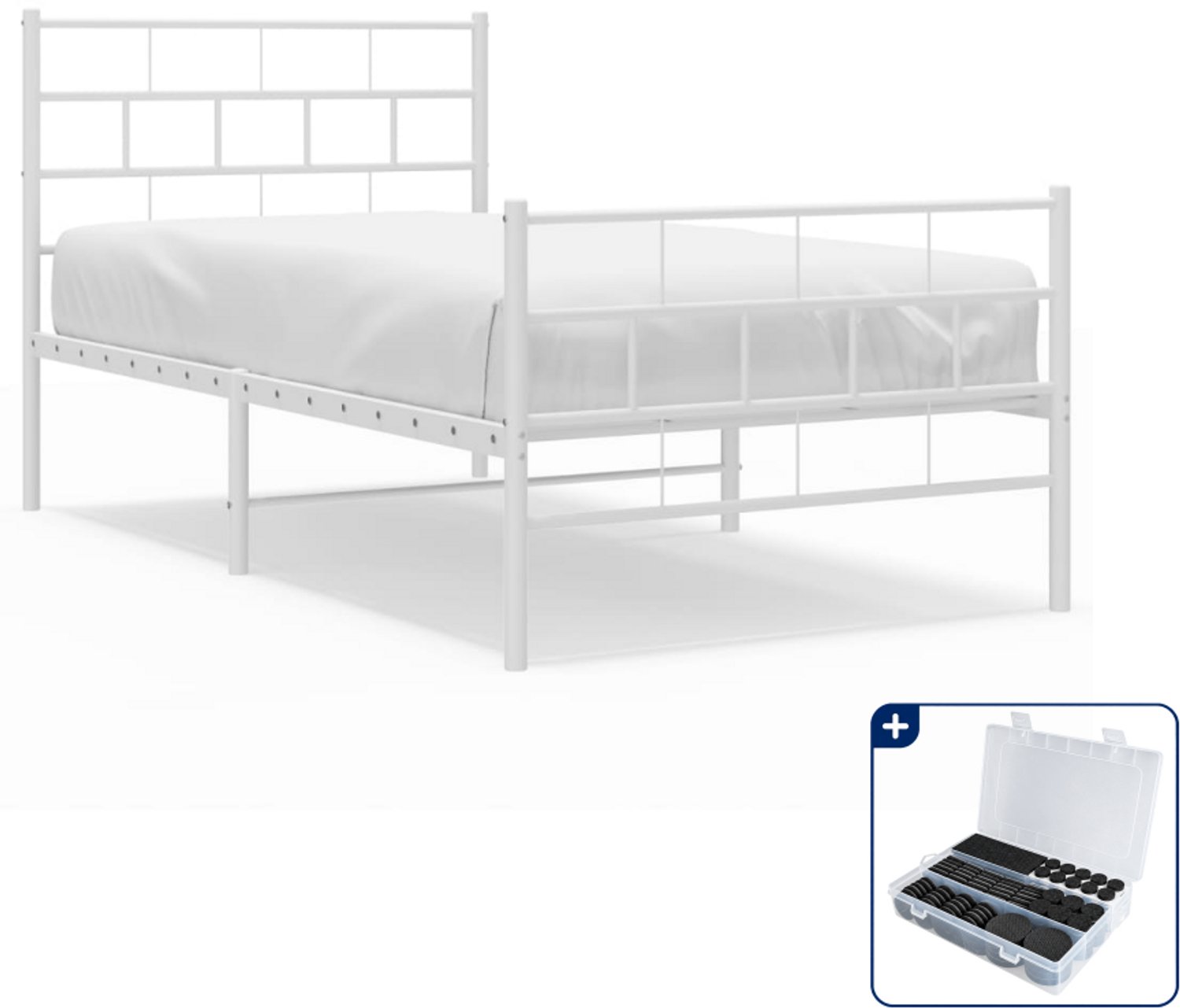 vidaXL bedframe - 107 x 203 cm - metaal - wit - Inclusief antikrasvilt 177-delig