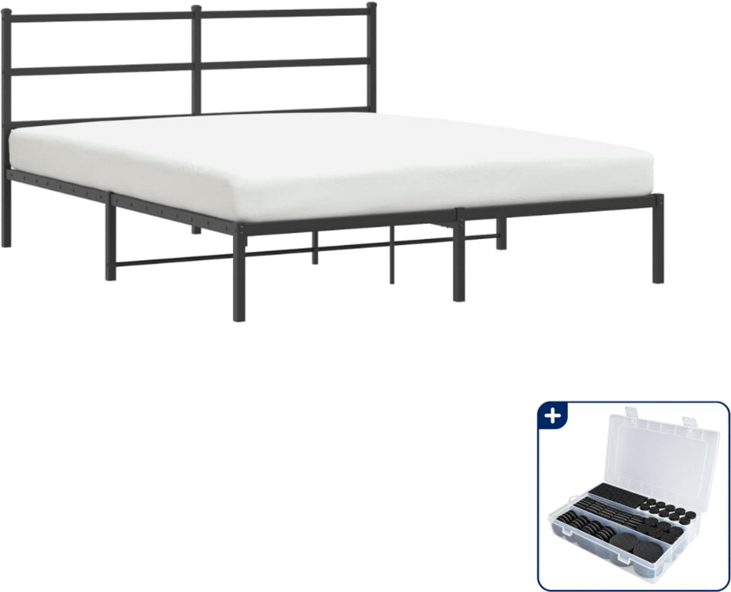 vidaXL bedframe met hoofdbord - 150 x 200 cm - metaal - zwart - Inclusief antikrasvilt 177-delig