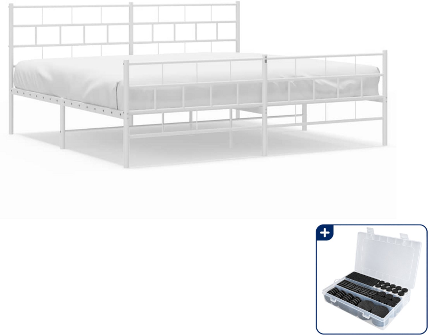 vidaXL bedframe - 193 x 203 cm - metaal - wit - Inclusief antikrasvilt 177-delig