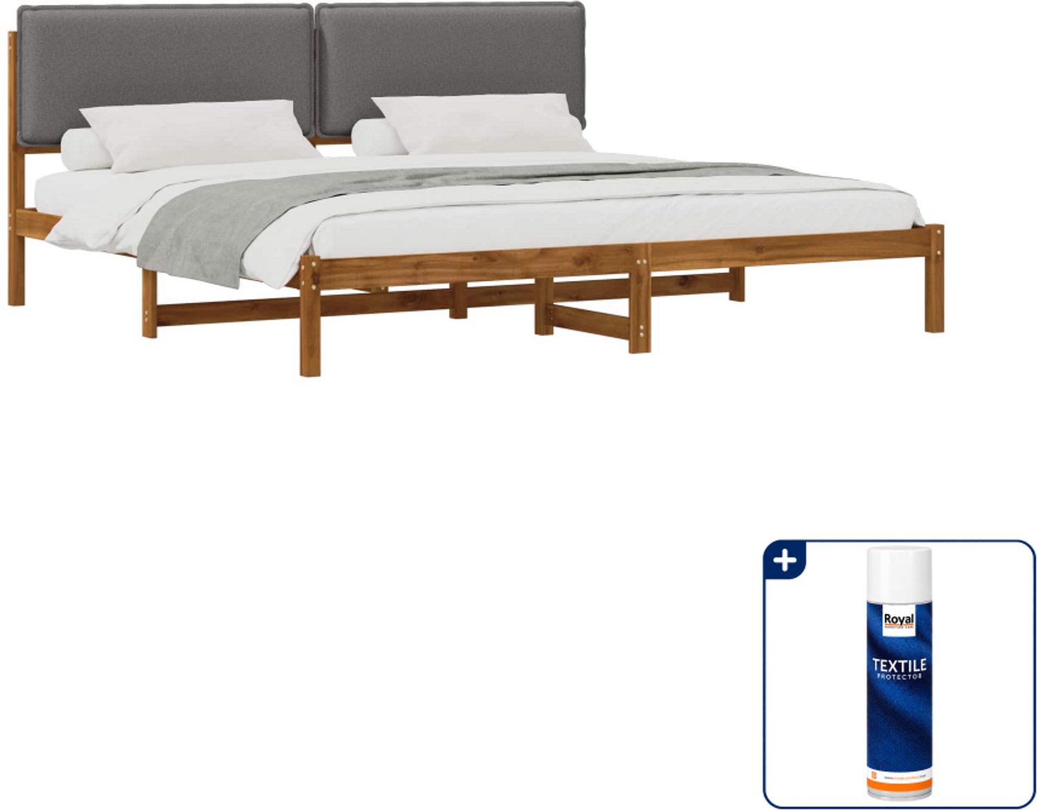 vidaXL bedframe - Kingsize - 180 x 200 cm - acaciahout - lichtgrijs - Inclusief textielbeschermer 500 ml