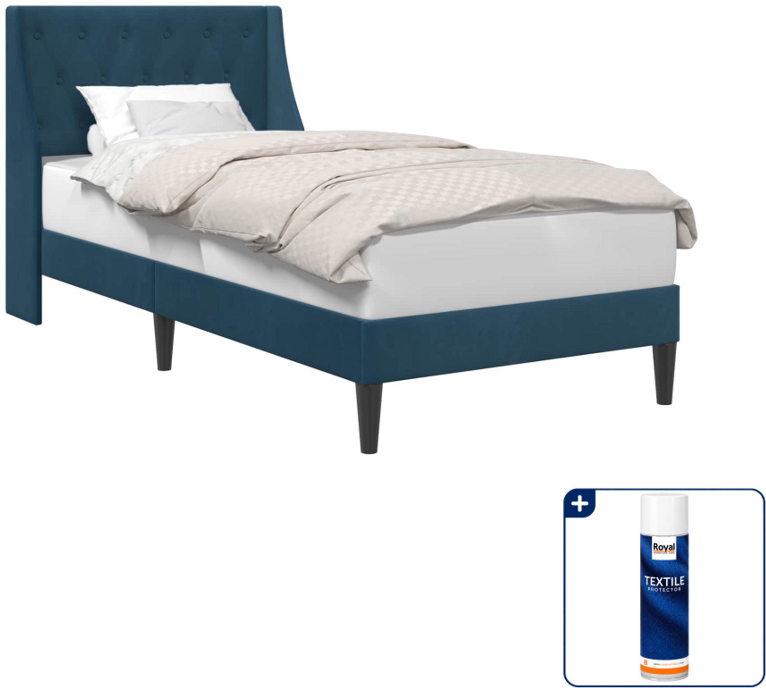 vidaXL bedframe - 100 x 200 cm - fluweel - blauw - Inclusief textielbeschermer 500 ml