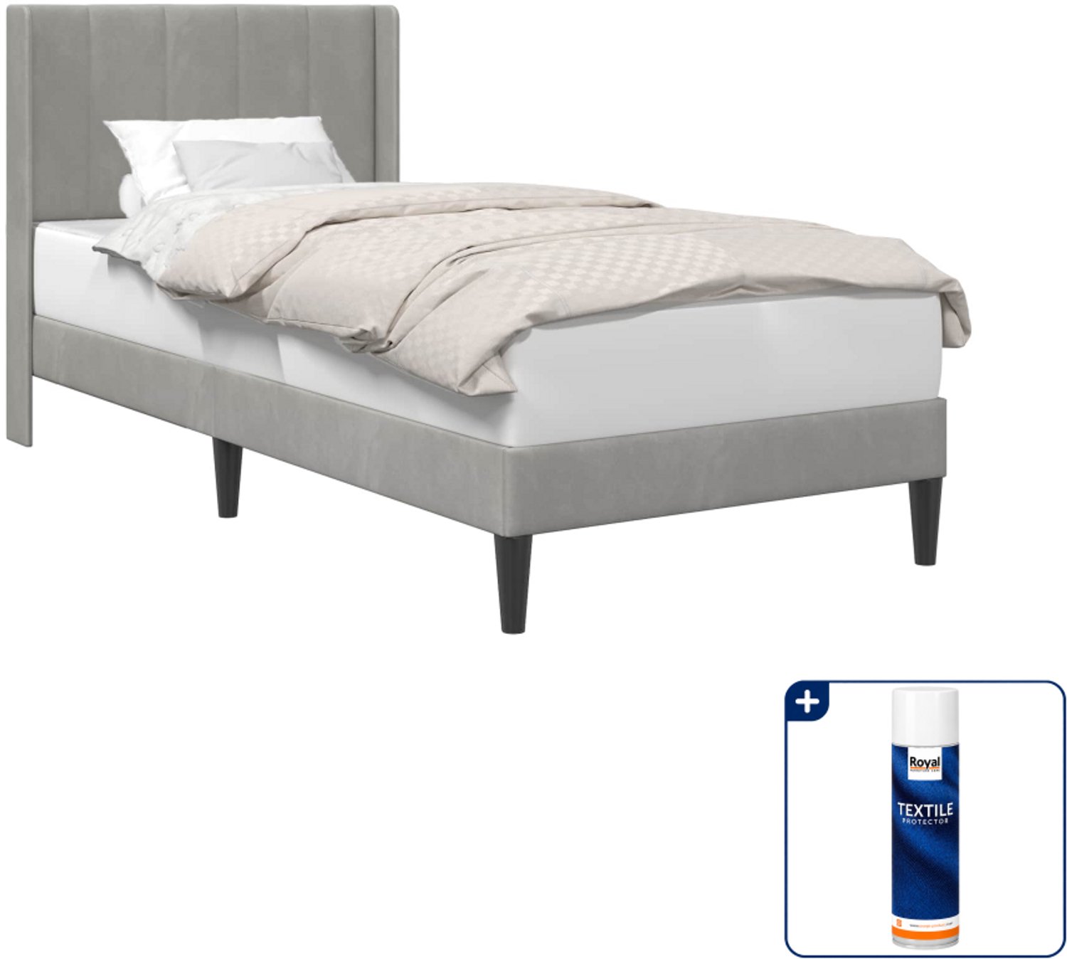vidaXL bedframe met hoofdeinde - 100 x 200 cm - fluweel - lichtgrijs - Inclusief textielbeschermer 500 ml