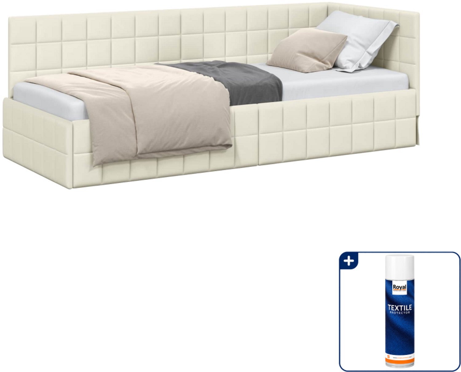vidaXL hoekbedframe - 80 x 200 cm - fluweel - crème - Inclusief textielbeschermer 500 ml