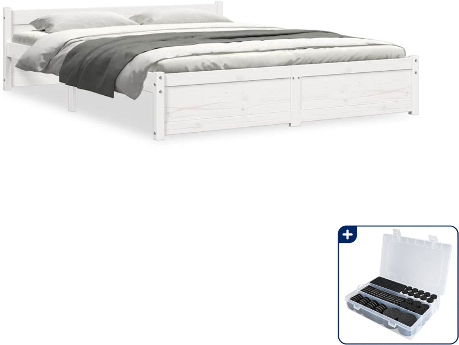 vidaXL bedframe - Small double - 140 x 200 cm - wit - Inclusief antikrasvilt 177-delig