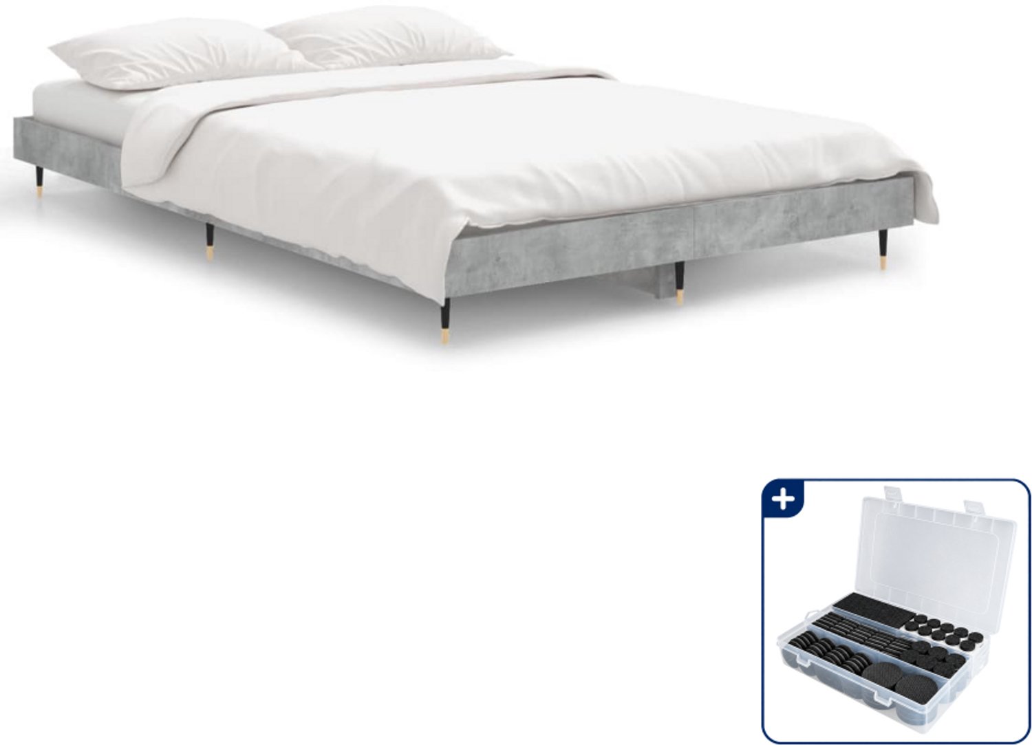 vidaXL bedframe - 120 x 190 cm - bewerkt hout - betongrijs - Inclusief antikrasvilt 177-delig