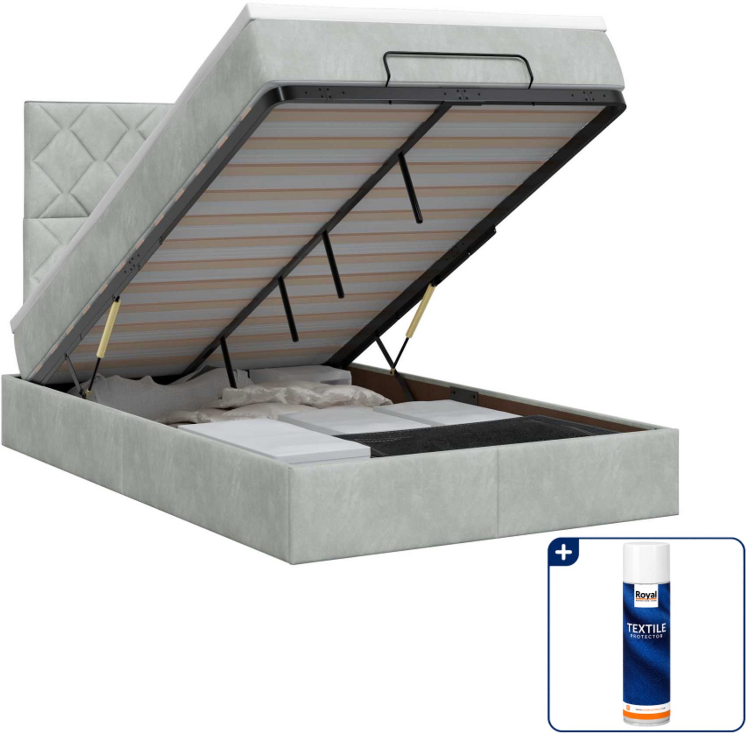 vidaXL ottoman bed met matras - 120 x 190 cm - fluweel - lichtgrijs - Inclusief textielbeschermer 500 ml