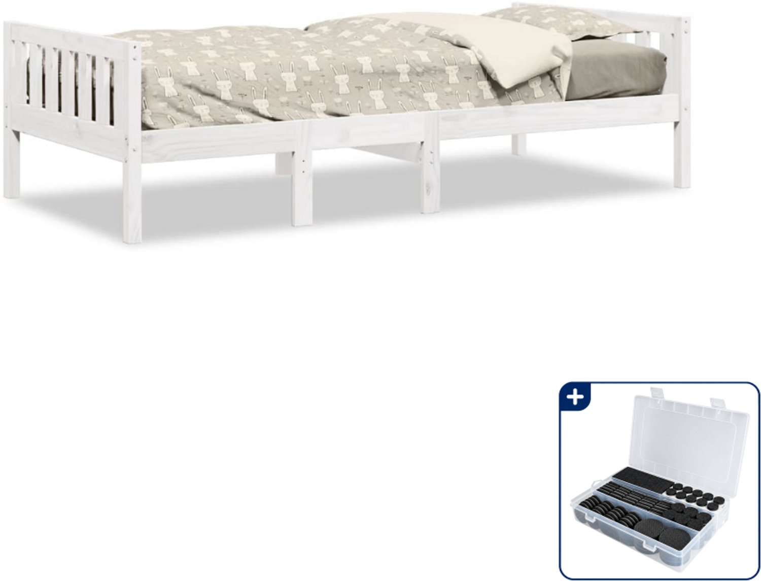vidaXL kinderbed - 80 x 200 cm - massief grenenhout - wit - Inclusief antikrasvilt 177-delig